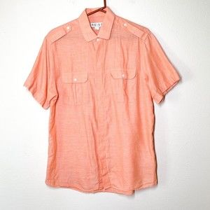 Reiss Amazon Short Sleeve Two Pocket Safari Shirt Men's XL Cotton Linen Orange